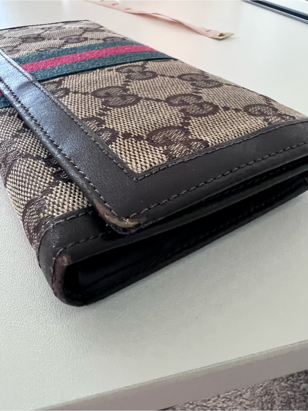 Vintage Gucci Brown Monogram Continental Wallet with Green-Red Web Stripe - Picture 9 of 9